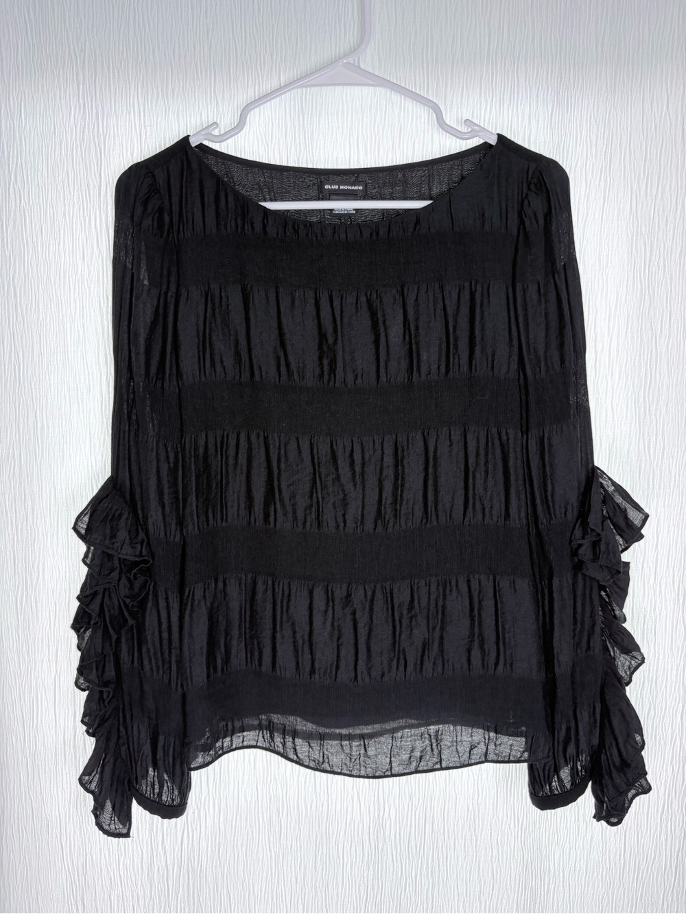 Club Monaco Black Ruffle-Sleeve Semi-Sheer Blouse XS